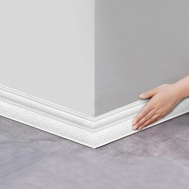 Floor Decorative Sticker, Self Adhesive Flexible Foam Molding Trim, 3D Sticky Decorative Wall Lines Wallpaper Border for Home, Office - Colour: White, Specification: one-size
