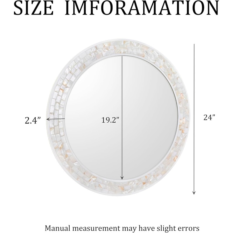 Mosaic Mirrors for Wall 24 Inch, Natural Mother of Pearl
