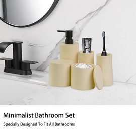 Bathovati Beige Bathroom Accessories Set 5 Pcs, Modern Bathroom Accessories，Lotion Soap Dispenser, 2 Qtip Holder Dispensers, 2 Bathroom Tumbler-Bathroom Accessory Countertop-Bathroom Accessory Set