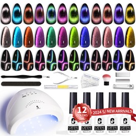 Clara Colors Cat Eye Gel Nail Polish Kit with UV Light, 12 Colors Upgraded 9D Magnetic Gel Nail Polish Galaxy Chameleon Effect Glitter Gel Nail Polish Kit with Magnet Stick Base Top Coat Tools