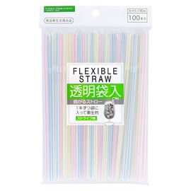Curelio Life Straws, Bendable, Striped, 100 pcs, 0.2 x 7.5 inches (5 x 190 mm), Individually Packaged, Clear Bag, Food Sanitation Law Compliant, Disposable Straws (1)