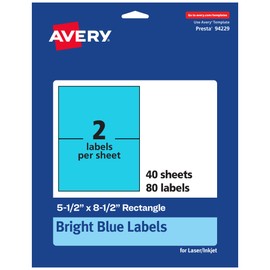 Avery Printable Rectangle Labels, 5-1/2" x 8-1/2", Bright Blue Labels, Laser/Inkjet Printable, 80 Total, Great for Shipping and Packaging