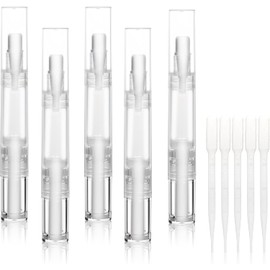 Paquete de 5 bolígrafos transparentes de 5 ml para aplicador de aceite de cutícula, bolígrafo de aceite de uñas vacío con punta de pincel, tubo líquido para el crecimiento de pestañas, recipiente cosmético para brillo de labios (5 unidades)