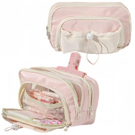 Vobomo Pencil Case Big Capacity Pen Holder Large Opening Pencil Pouch Box Cute Aesthetic Drawstring Pen Case (Strawberry Pink)