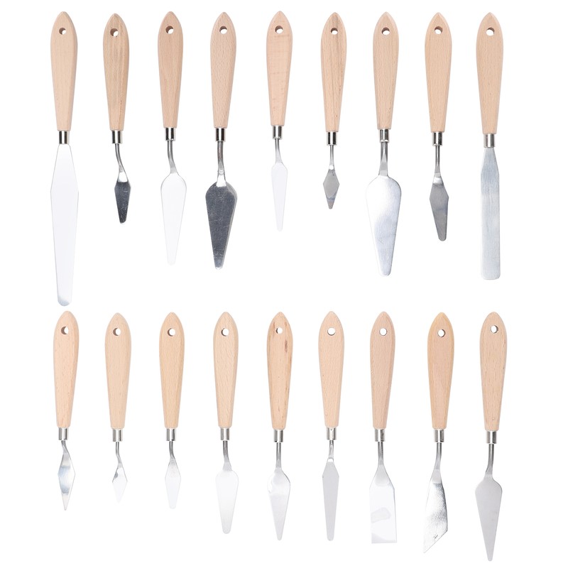 18Pcs Artist Palette Knife Oil Painting Gouache Scraper Wooden Handle