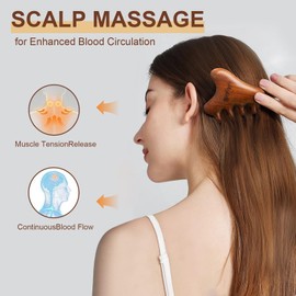 MoyRetty 4-in-1 Gua Sha Tool, Sandalwood Face & Body Massager, Lymphatic Drainage Massage Comb with Storage Pouch (Golden Sandalwood)