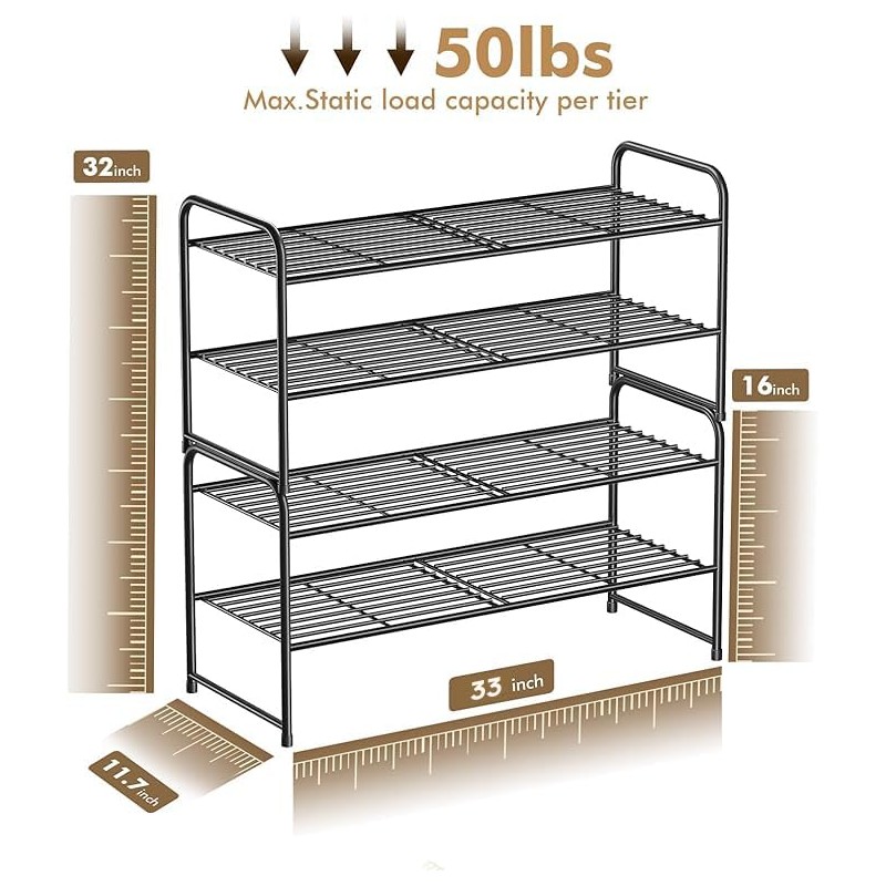 SUFAUY 2-Tier 33" Wide Shoe Rack, Closet Metal Shoe Rack