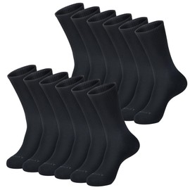 MONFOOT Men's/Women's 6 Pairs Cotton Daily Crew Socks, Black Medium Multipack