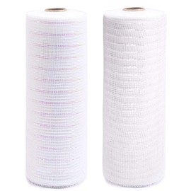PMELCXD White Mesh Ribbon, 2 Pack Metallic Decor Poly Mesh Ribbon of 10 Inch x 30 Feet Each Roll for Valentine's Wreaths, Swags Decorating