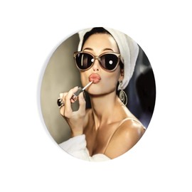 Smile Art Design Audrey Hepburn Wall Art Glossy CIRCLE METAL PRINT Lipstick Makeup Iconic Pop Art Pretty Beauty Colored Metal Wall Art Home Decor Ready to Hang - Made in USA - 11" Circle