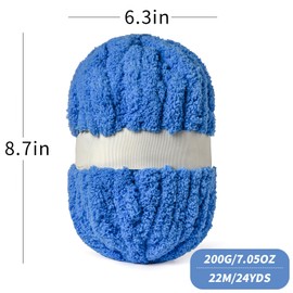 (10 Skein) Blue Fluffy Chenille Chunky Yarn for Crocheting, Super Jumbo Bulky Yarn for Hand Knitting Blanket, Big Soft Thick Crochet Yarns (24 yds /7.05 oz Each)
