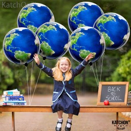 KatchOn, Large Globe Balloons Set - 22 Inch, 6 Pieces | 360 Degree 4D Earth Balloons for Travel Themed Party Decorations | World Balloons for Earth Day Decorations | Around The World Decorations