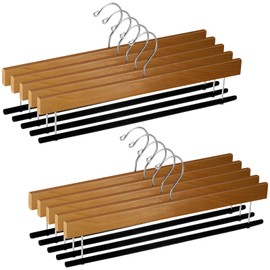 Chunful 10 Pack Wooden Velvet Pants Hangers - 16 Inch Non Slip Wood Pants Hangers with 360 Degree Swivel Hook Heavy Duty Space Saving for Jeans, Shorts & Dresses (Brown)