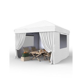 GarveeLife 10'x10' Pop Up Canopy Tent with 4Pcs Sidewalls, Portable Instant Commercial Canopy with 4 Stakes, 4 Ropes, 4 Sandbags for Farmers' Market, Patio, Outdoor, Camping, White