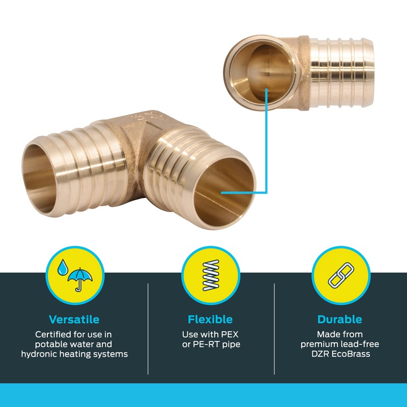 SharkBite 1-1/4 Inch Crimp 90 Degree Elbow, Brass Plumbing Fitting,