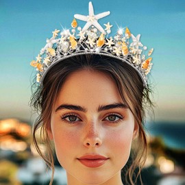 Kilshye Starfish Mermaid Tiara Silver Seashell Bridal Crown Beach Wedding Hair Accessories for Women