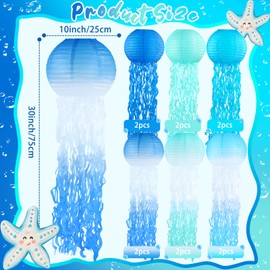 ADLKGG Gradient Blue Jellyfish Paper Lanterns, Under The Sea Party Decorations, Hanging Jelly Fish Paper Lanterns for Mermaid Theme Party Ocean Theme Birthday Decorations Baby Shower Baby Room, 12pcs