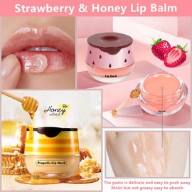 2 Bálsamos Labiales De Fresa Y Miel, Mascarilla Hidratante De Noche Con Vitamina E, Manzana Y Sandía, Hidratante, Repara Y Previene La Sequedad Y El Agrietamiento. Exfoliante Para El Cuidado