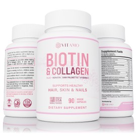 Vitamo Hair Growth Vitamins for Women | Hyaluronic Acid & 50,000 mcg B-Complex (B1, B2, B3, B6, B7) | Biotin and Collagen | Keratin – Advanced Supplement for Hair, Skin & Nails | 90 Capsules