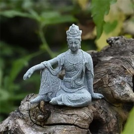 livelyfish Aquarium Buddha Statue Sandstone Buddha Figurines Zen Decor Meditating Buddha Statues for Underwater Landscaping Garden Decoration(S, Gray)