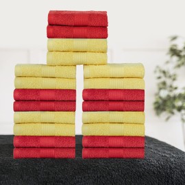Ample Decor Wash Cloths Pack of 20 100% Cotton 600 GSM Oeko Tex Certified Face Towels, Quick Drying Solid Construction Absorbent Machine Washable - Red - Yellow - 12 X 12 Inch