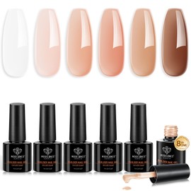 modelones 8-in-1 Gel Nails, 6 Colours, Nude Natural Builder Gel for Gel Nails, for Gel Nail Polish, Nail Strengtheners, UV Gel, Polygel Acrylic Gel for Nails, Quick Extension Building for Starter Nail Art Nail Design