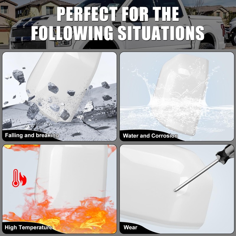 White Direct Replacement Side Mirror Covers Caps for 2015-2020 Ford