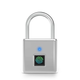 Lock with Fingerprint, IP55 Waterproof, Padlock Fingerprint, USB Charging Bluetooth Biometric High Security Lock for Gym Locker, Garage, Shed, Silver