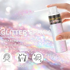 Holographic Hair and Body Glitter Spray, Ultra Fine Resin Glitter Powder for Festival Rave Prom Makeup, DIY Crafts Clothes & Accessories, Long Lasting Sparkle Dust (Pastel, 1 PC)