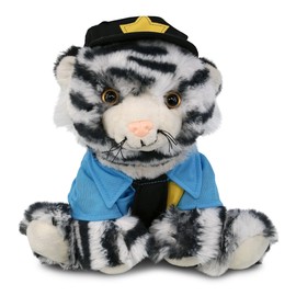 DolliBu Squat White Tiger Police Officer Super Soft Plush Toy - Soft Tiger Cop Stuffed Animal Dress Up with Cute Cop Uniform and Cap Outfit - Gift with Personalization - 8 Inches