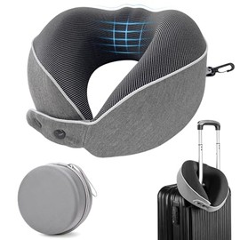 realexist Memory Foam Neck Travel Pillow, Neck Pillow Airplane with Eye Mask & Ear Plugs, Designed for The Comfort of Travel & Office, Travel Pillow for Plane, Car, Home, Work， Grey