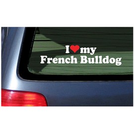 I Love My French Bulldog Dog White Letters Red Heart Vinyl Decal Sticker French