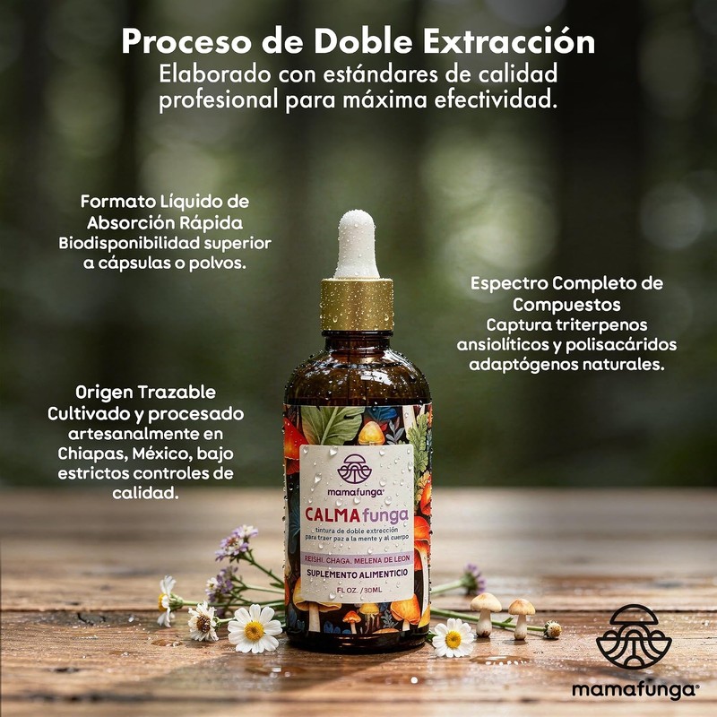 CalmaFunga - Tintura Adaptógena de Doble Extracción Blend de Reishi,