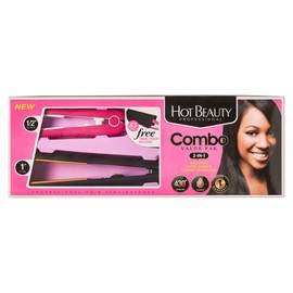 Hot Beauty Ceramic Flat Irons 2-in-1 Value Pack 1" and Mini 1/2" with Free Travel Pouch, 2pcs Combs, Detangling Brush, 36pcs Elastic Band Set
