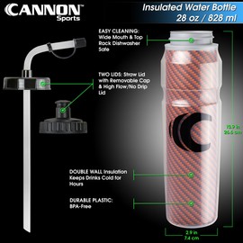 Cannon Sports 28oz Insulated Squeeze Water Bottle with Straw, Leak Proof Lids, 2 lids (Straw and Squeeze), Double Wall Insulation, Wide Mouth, BPA-Free (2 Pack) (Orange)
