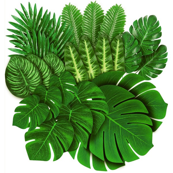 78 pieces of 8 kinds of fake leaves, tropical palm leaves, monstera leaves, artificial leaves for safari parks, Hawaiian dinosaurs, banquet table decoration, wedding and birthday themed parties