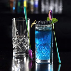 IQCWOOD Long Handle Iced Tea Spoons, Coffee Stirrers, 9-Inch Coffee Spoons, Rainbow Stainless Steel Ice Tea Spoons Stirrers Spoons Ice Cream Spoon Coffee Bar Spoons for Shakes, Set of 4