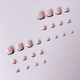 48 Pcs Black Press on Nails Medium & Press on Toenails Set Square Glue on Nails French Tip Fake Nails Artificial Acrylic Full Cover Stick on Toe Nails Glossy False Nails for Women Summer Manicure