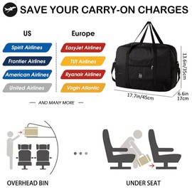 Cabin Bag 45x36x20 for Easyjet Airlines, YYGOJOY Underseat Foldable Travel Duffel Bag Holdall Tote Carry on Luggage Overnight Weekend Bag for Women and Men (Dark Blue)