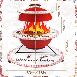 XEFINAL XEFINAL BBQ Baby Shower Cake Stand 3-Tier Paper BBQ Cupcake Tower for 8-12 Cupcakes Perfect for Birthday Party BBQ Baby Party Decoration Picnic Party Supplies (BBQ Baby Style)