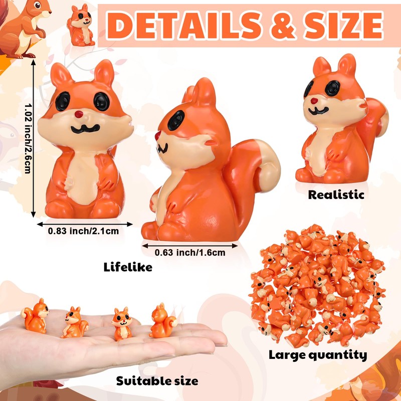 50 Pcs Mini Resin Squirrel Miniature Tiny Squirrel Figures Mini