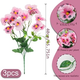 CISDUEO 3 Pcs Artificial Flowers for Outdoors Pansies Flowers Artificial Wildflowers UV Resistant Silk Pansies Flowers for Outside Planter Front Door Porch Yard Patio Window Box Home Decor Pink