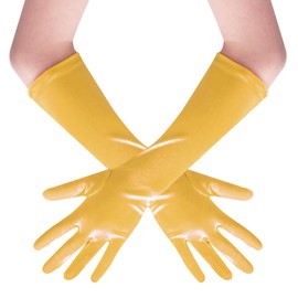 Lystaii Long Opera Party 20s Satin Gloves Stretchy Elbow Length Wedding 15 Inch Classic (Yellow)