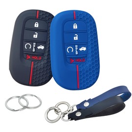 RUNZUIE 2Pcs 5 Buttons Silicone Smart Key Fob Cover for 2022 2023 2024 2025 Honda Accord Civic Pilot HR-V CR-V Sport SI EX EX-L Touring (Black/Blue)