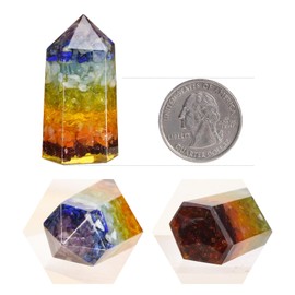 dssmboom Pack of 2 Healing Crystal Wands Hexagonal Crystal Point for Meditation Wicca Chakra Balancing, 7 Chakra Stones