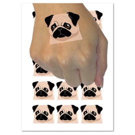 Concerned Pocket Pug Dog Temporary Tattoo Water Resistant Fake Body Art Set Collection - 54 1" Tattoos (1 Sheet)