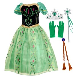 Atorcher Atorcher Princess Anna Dress Up for Girls Green Costume Dress Birthday Fancy Dress Party Coronation Dress