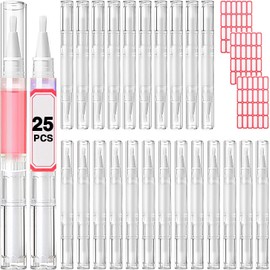 Bolígrafo de Aceite para Uñas(25 Unidades, 3 Ml), Transparente, Vacío, con Punta de Pincel para Aceite de Cutículas, Base Líquida, Tubo de Líquido para El Crecimiento de Pestañas, Dispensador