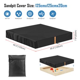 VANSHEIM Sandbox Sandpit Cover for Sandpit Pool Garden Sand Box Sand Pit Cover,Sandpit Covers Waterproof Small Swimming Pool Cover Dustproof,Anti-UV,420D Oxford Fabric 125x125x20cm