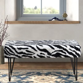 Home Soft Things Zebra Type Ottoman Bench 46" x 16" x 22" Rectangle Footrest Upholstered Mink Fabric Decor for Living Room End of Bed Entryway or Bedroom Sitting Stool with Storage Need Assemble